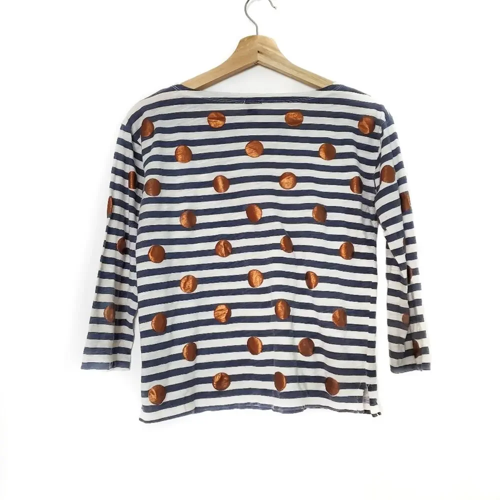J Crew | Navy Striped Gold Dot 3/4 Sleeve Tee